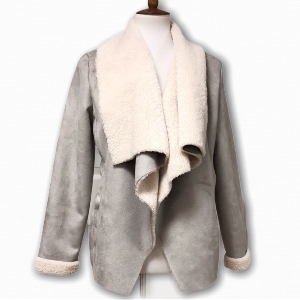 Ralph Lauren Faux Suede Gray Shearling Coat M NWT